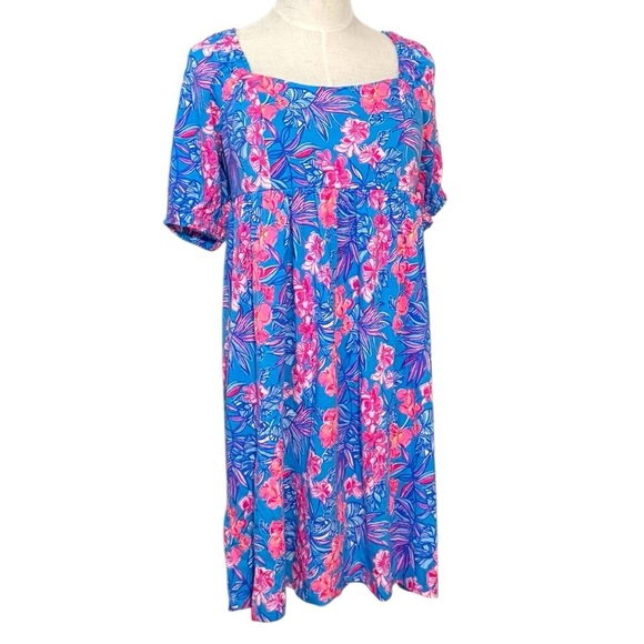 Lilly Pulitzer Dresses & Skirts - Lilly Pulitzer Delaney Dress Size 8 Cumulus Blue Orchid Oasis Short Sleeve